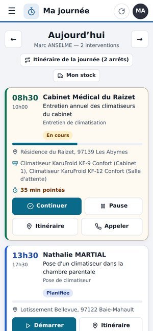 « Ma journée » du technicien sur téléphone